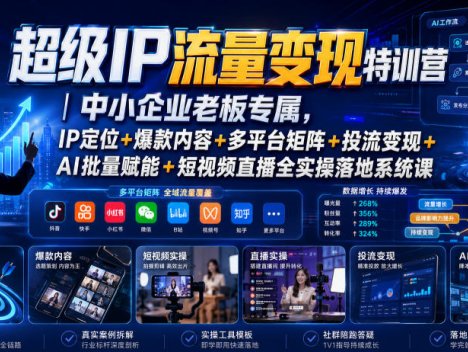 超级IP流量变现特训营｜中小企业老板专属，IP定位+爆款内容+多平台矩阵+投流变现+AI批量赋能+短视频直播全实操落地系统课