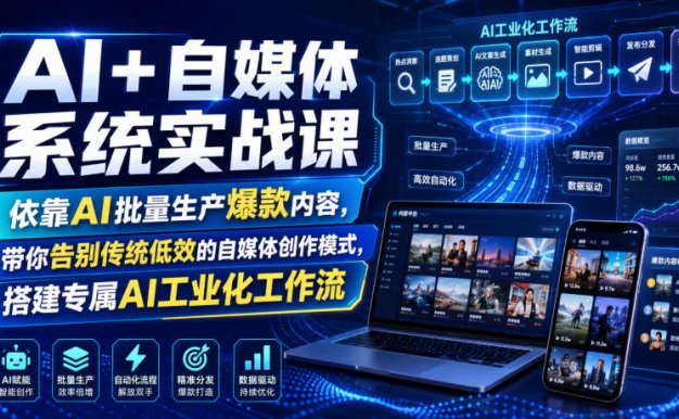 AI+自媒体系统实战课，依靠AI批量生产爆款内容，带你告别传统低效的自媒体创作模式，搭建专属AI工业化工作流