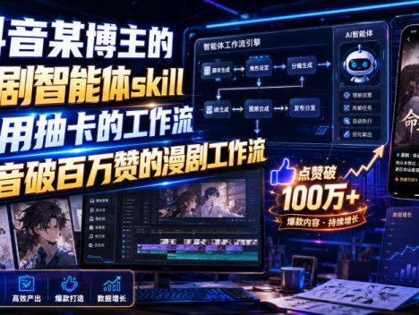 抖音某博主的漫剧智能体skill，不用抽卡的工作流，抖音破百万赞的漫剧工作流