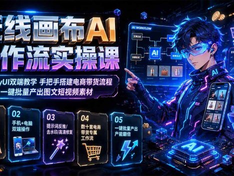 无线画布AI工作流实操课｜ComfyUI双端教学，手把手搭建电商带货流程，一键批量产出图文短视频素材