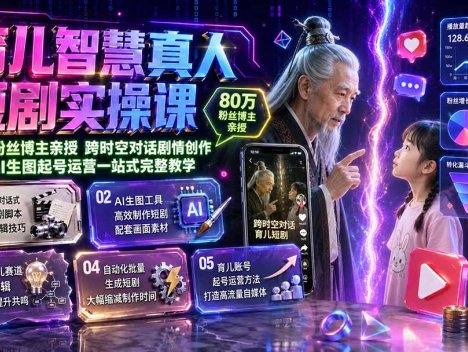 育儿智慧真人短剧实操课｜80w粉丝博主亲授，跨时空对话剧情创作，脚本AI生图起号运营一站式完整教学