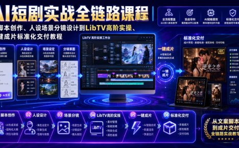 AI短剧实战全链路课程|从脚本创作、人设场景分镜设计到LibTV高阶实操、一键成片标准化交付教程