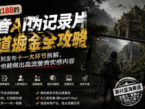 外面卖188的抖音AI伪记录片赛道掘金全攻略；从选题到发布十一大环节拆解，零基础也能做出高流量真实感内容