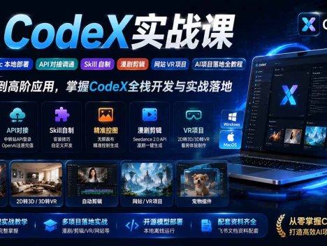AI  CodeX实战课｜Windows/Mac 本地部署｜API 对接调通｜Skill 自制｜漫剧剪辑｜网站 VR 项目｜AI项目落地全教程