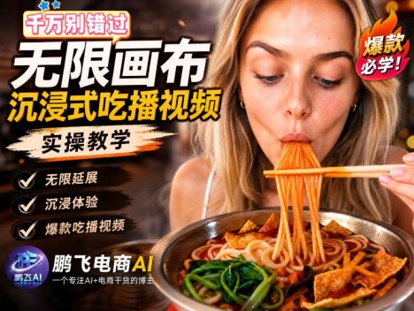 保姆级教程｜用AI无线画布做沉浸式吃播，3步直接出片，无线画布工作流，操作简单好上手