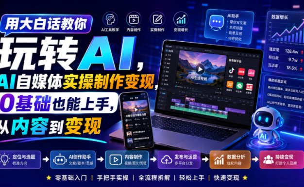 用大白话教你玩转AI，AI自媒体实操制作变现，0基础也能上手，从内容到变现