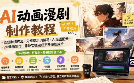 AI动画漫剧制作教程|选题剧情构思·分镜提示词撰写·AI绘图配音·2D动画制作·剪映实操完成完整漫剧成片