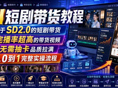 AI短剧带货教程，基于SD2.0的短剧带货，完播率超高的带货视频，无需抽卡品质拉满，从0到1完整实操流程