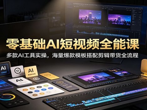 零基础AI短视频全能课：多款AI工具实操，海量爆款模板搭配剪辑带货全流程