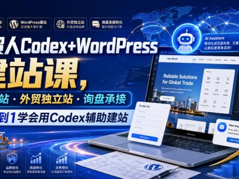 外贸人Codex+WordPress建站课，AI建站·外贸独立站·询盘承接，从0到1学会用Codex辅助建站(更新0810)