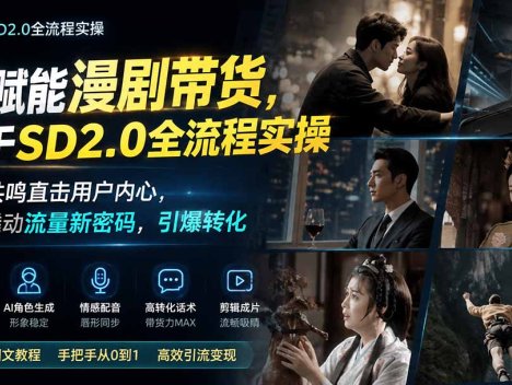 AI赋能漫剧带货，基于SD2.0全流程实操；情感共鸣直击用户内心，轻松撬动流量新密码，引爆转化