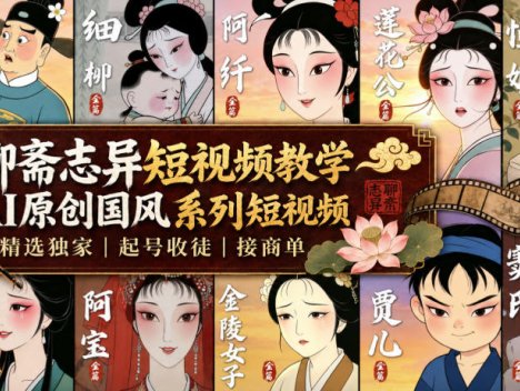 聊斋志异短视频教学，AI原创国风系列短视频，精选独家丨起号收徒丨接商单
