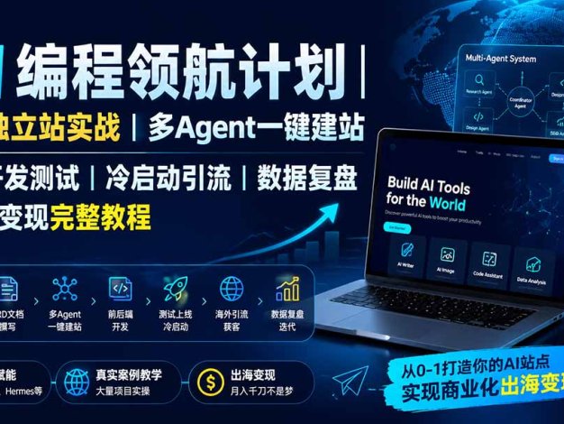 AI编程领航计划｜海外独立站实战｜多Agent一键建站｜站点开发测试｜冷启动引流｜数据复盘｜出海变现完整教程