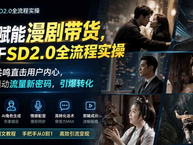 AI赋能漫剧带货,基于SD2.0全流程实操;情感共鸣直击用户内心,轻松撬动流量新密码,引爆转化