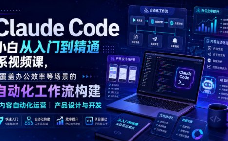 Claude Code小白从入门到精通系视频课，覆盖办公效率等场景的自动化工作流构建|内容自动化运营|产品设计与开发