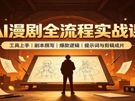 AI漫剧全流程实战课：工具上手、剧本撰写、爆款逻辑、提示词与剪辑成片