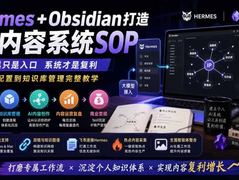 Hermes+Obsidian打造AI内容系统SOP；工具只是入口系统才是复利，从安装配置到知识库管理完整教学