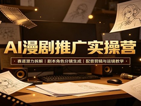 AI漫剧推广实操营：赛道潜力拆解，剧本角色分镜生成，配音剪辑与运镜教学