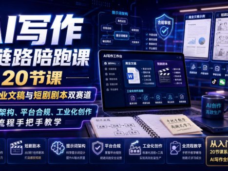 AI写作全链路陪跑课｜20节课打通商业文稿与短剧剧本双赛道，提示词架构、平台合规、工业化创作全流程手把手教学
