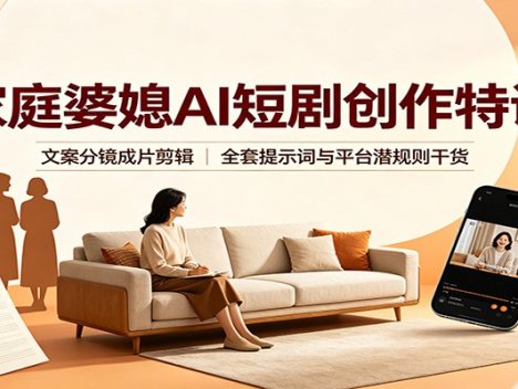 家庭婆媳AI短剧创作特训：文案分镜成片剪辑，全套提示词与平台潜规则干货
