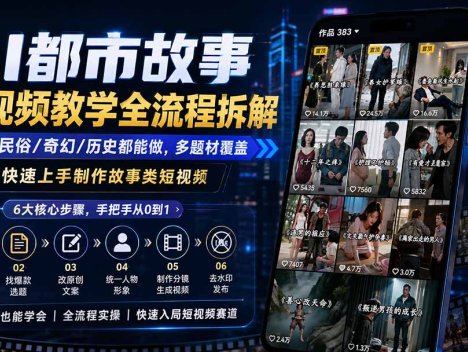 AI都市故事短视频教学全流程拆解；都市/民俗/奇幻/历史都能做多题材覆盖，快速上手制作故事类短视频