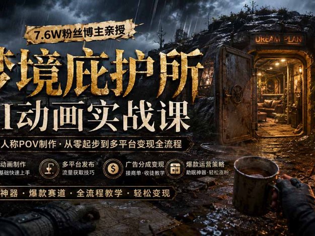 梦境庇护所AI动画实战课:7.6W粉丝博主亲授第一人称POV制作,从零起步到多平台发布变现全流程