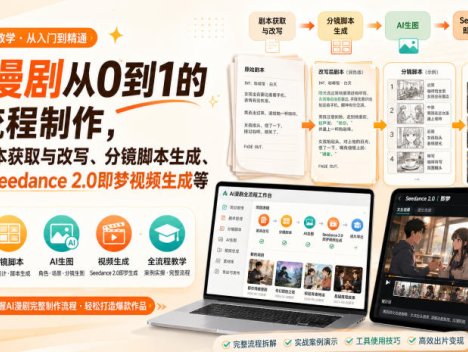 AI漫剧从0到1的全流程制作，覆盖剧本获取与改写、分镜脚本生成、角色场景生图与三视图、Seedance 2.0即梦视频生成(PDF版)