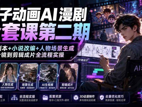 饺子动画AI漫剧全套课第二期：原创剧本+小说改编+人物场景生成，从AI分镜到剪辑成片全流程实操