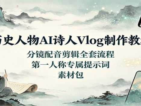 历史人物AI诗人Vlog制作教程：分镜配音剪辑全套流程，第一人称专属提示词素材包