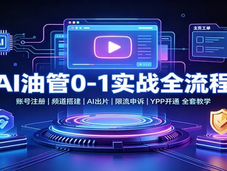 AI油管0-1实战：账号注册频道搭建，AI出片，限流申诉，YPP开通全套教学