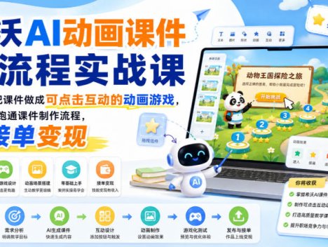 希沃AI动画课件全流程实战课｜用AI把课件做成可点击互动的动画游戏，从0到1跑通课件制作流程，可接单变现