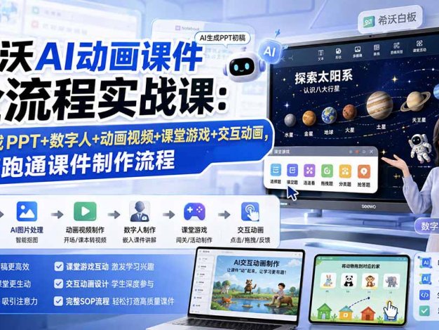 希沃AI动画课件全流程实战课:AI生成PPT+数字人+动画视频+课堂游戏+交互动画,完整跑通课件制作流程