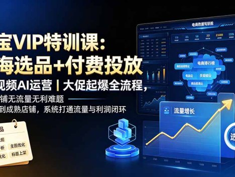 淘宝VIP特训课-更新：蓝海选品+付费投放｜短视频AI运营｜大促起爆全流程，破解店铺无流量无利润难题