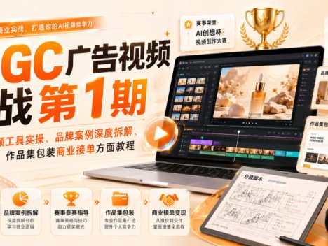 AIGC广告视频实战第1期，主流AI视频工具实操、品牌案例深度拆解、赛事参赛、作品集包装商业接单方面教程