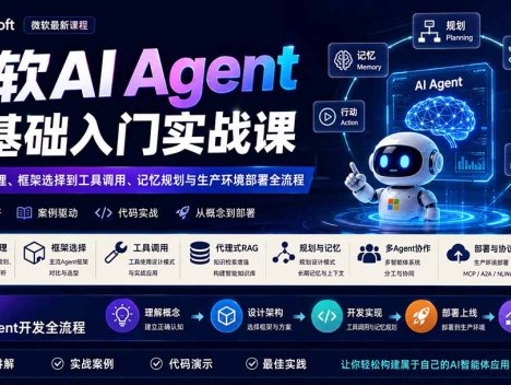微软AI Agent零基础入门实战课：从智能体原理、框架选择到工具调用、记忆规划与生产环境部署全流程