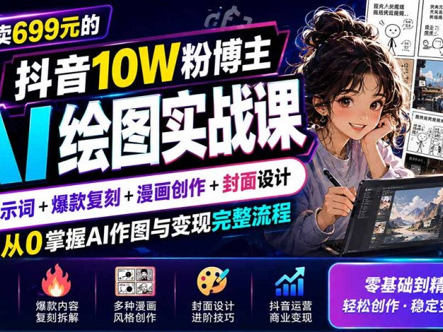 外面卖699元的抖音10W粉博主AI绘图实战课：提示词+爆款复刻+漫画创作+封面设计，从0掌握AI作图与变现完整流程