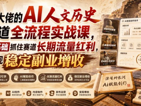 某大佬的AI人文历史赛道全流程实战课，零基础抓住赛道长期流量红利，实现稳定副业增收