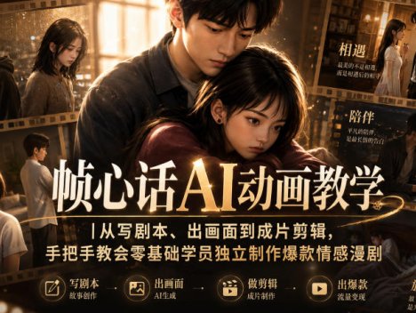 帧心话AI动画教学｜从写剧本、出画面到成片剪辑，手把手教会零基础学员独立制作爆款情感漫剧