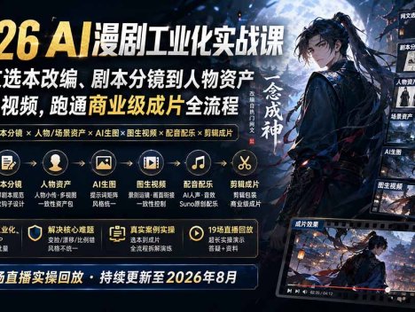 2026 AI漫剧工业化实战课-更新：从网文选本改编、剧本分镜到人物资产与图生视频，跑通商业级成片全流程