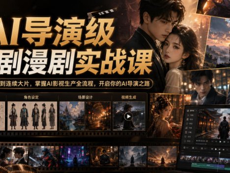 AI导演级短剧漫剧实战课，从单条视频到连续大片，掌握AI影视生产全流程，开启你的AI导演之路!