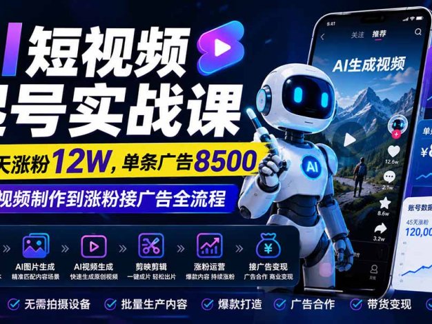 AI短视频起号实战课:45天涨粉12W,单条广告8500,从AI视频制作到涨粉接广告全流程