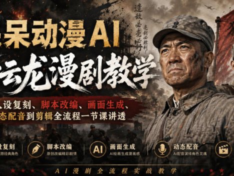 呆呆动漫AI李云龙漫剧教学，从人设复刻、脚本改编、画面生成、动态配音到剪辑全流程一节课讲透