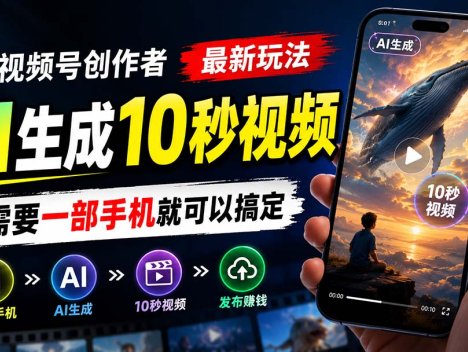 视频号创作者最新玩法，AI生成10秒视频，只需要一部手机就可以搞定