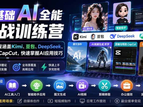零基础AI全能实战训练营：9套课程涵盖Kimi、豆包、DeepSeek、即梦与CapCut，快速掌握AI应用技巧