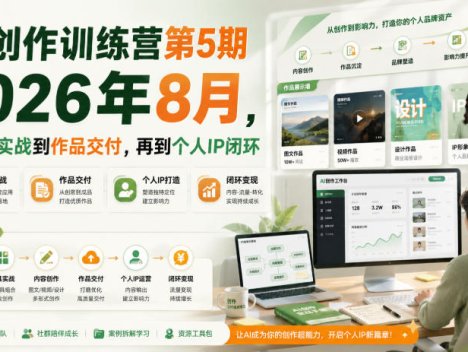 AI创作训练营第5期2026年8月，从工具实战到作品交付，再到个人IP闭环