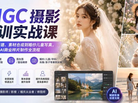 AIGC摄影培训实战课：从软件搭建、素材合成到婚纱儿童写真，系统掌握AI商业样片制作全流程