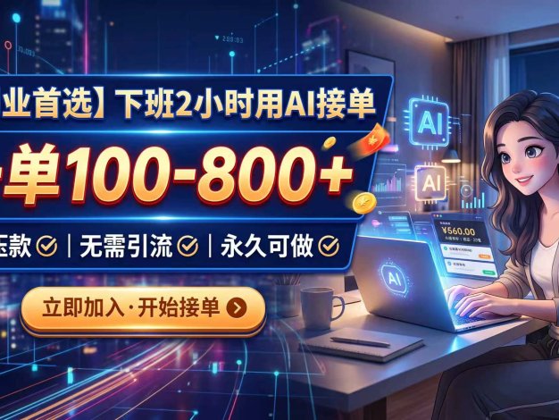 下班2小时用AI接单,一单100-800+,不压款,无需引流,永久可做