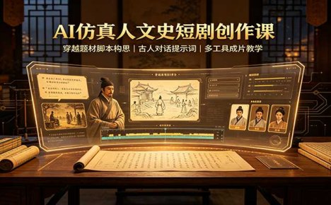 AI仿真人文史短剧创作课:穿越题材脚本构思,古人对话提示词,多工具成片教学