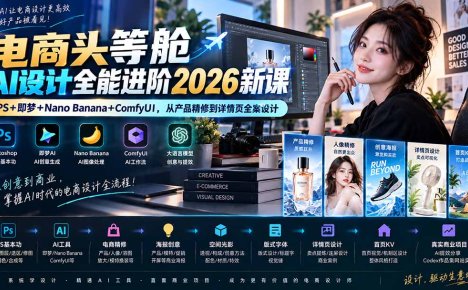 电商头等舱AI设计全能进阶2026新课:PS+即梦+Nano Banana+ComfyUI,从产品精修到详情页全案设计