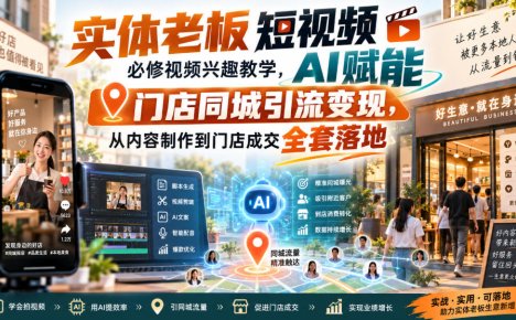 实体老板短视频必修视频兴趣教学,AI赋能门店同城引流变现,AI+短视频+直播打爆实体客流量